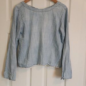 Cloth & Stone by Anthropologie Chambray Long Bell-Sleeve Back Button Top Size XS